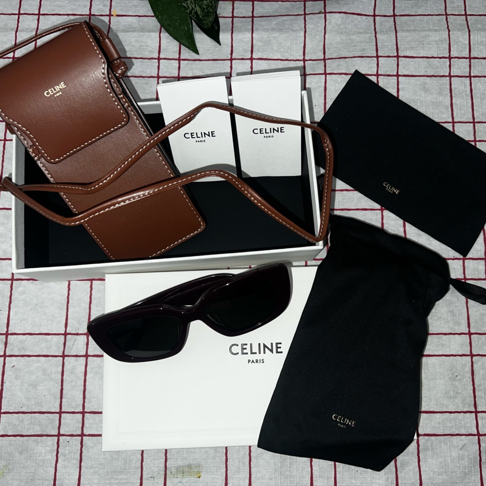 Celine Women's Black and Burgundy Sunglasses - Picture 2 of 3